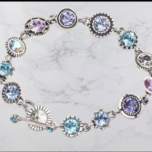 Toggle closure Rhodium plated bracelet made with Swarovski crystal blue & purple